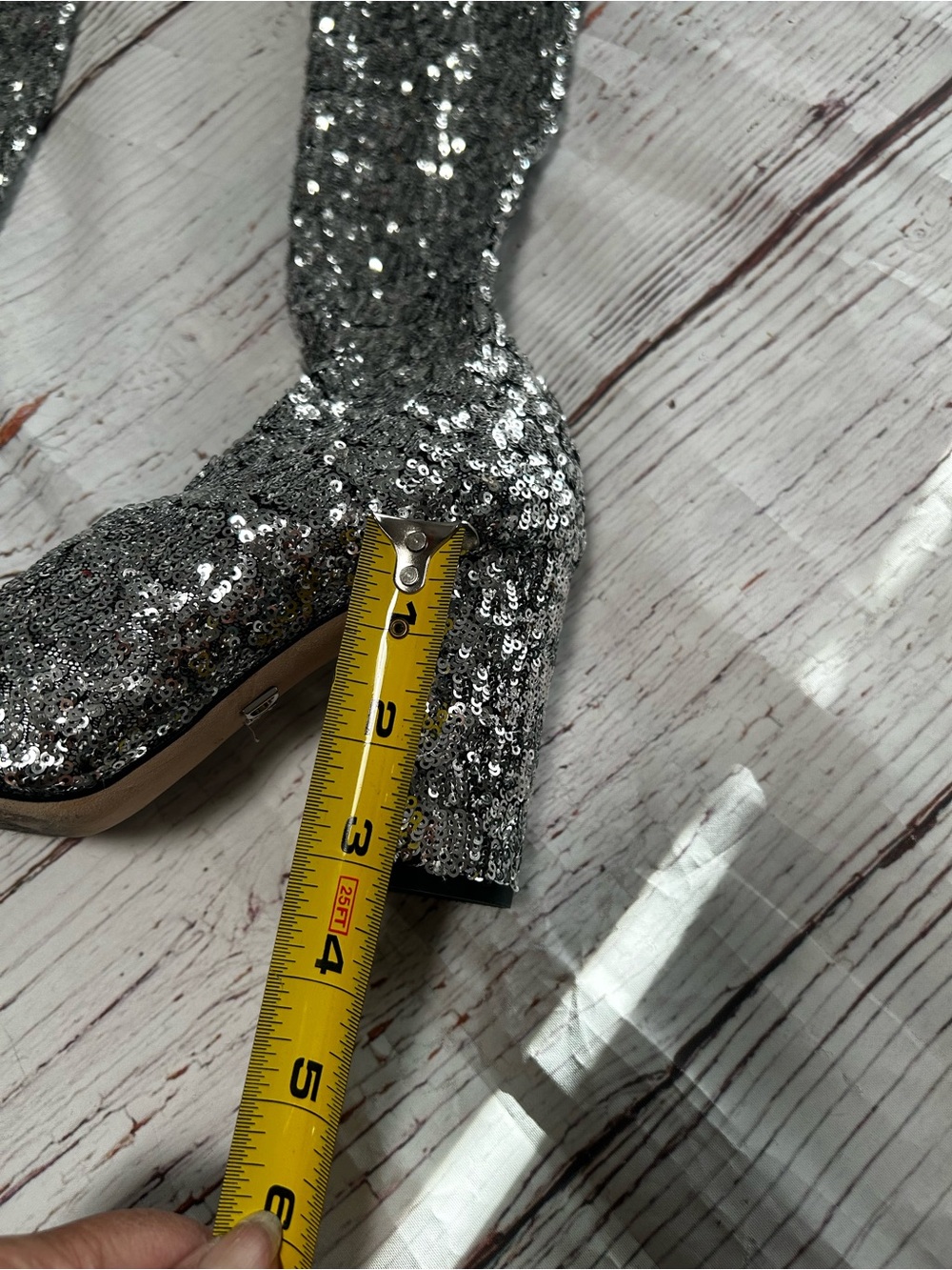 Dolce & Gabbana Silver Sequin Knee-High Block Heel Sock Boots Sz 37 - Picture 12 of 16